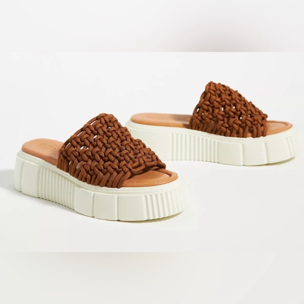 Anthropologie Maeve Crochet Platform Sandals in Brown Size 40 EU. 9-9.5 US